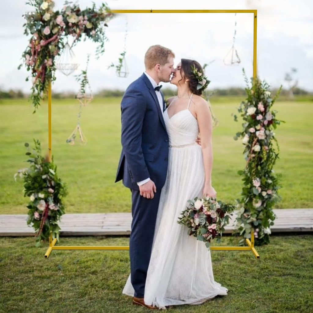 Backdrop Stand Square Wedding Arch 6.6FT x 5.2FT Gold Metal Balloon Arch Backdrop Stand for Wedding Ceremony Birthday