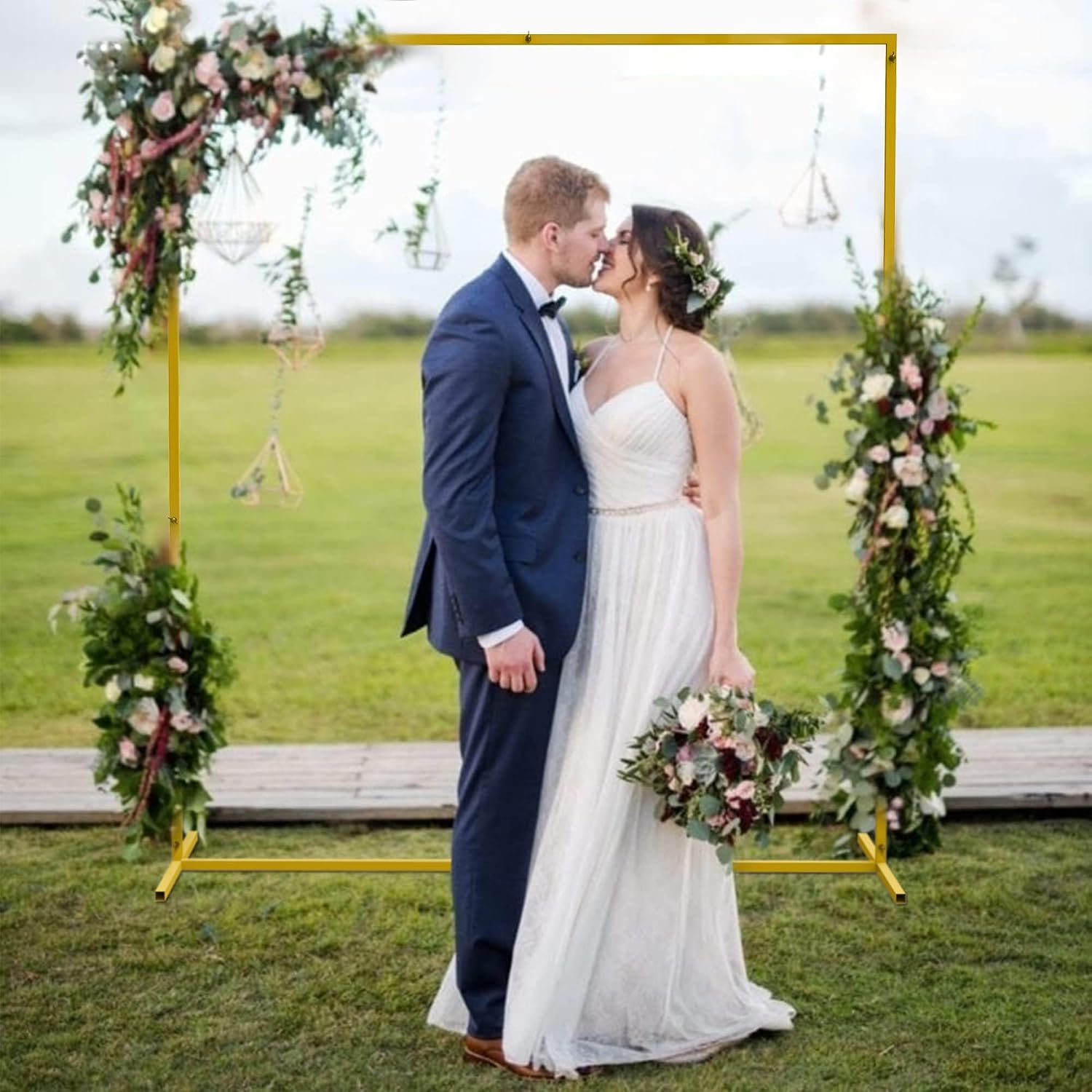 Backdrop Stand Square Wedding Arch 6.6FT x 5.2FT Gold Metal Balloon Arch Backdrop Stand for Wedding Ceremony Birthday