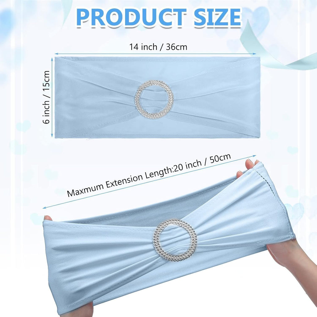 10PCS Chair Cover Stretch Band with Buckle Slider Sashes Bow Wedding Banquet Chair Decoration (Light Blue)