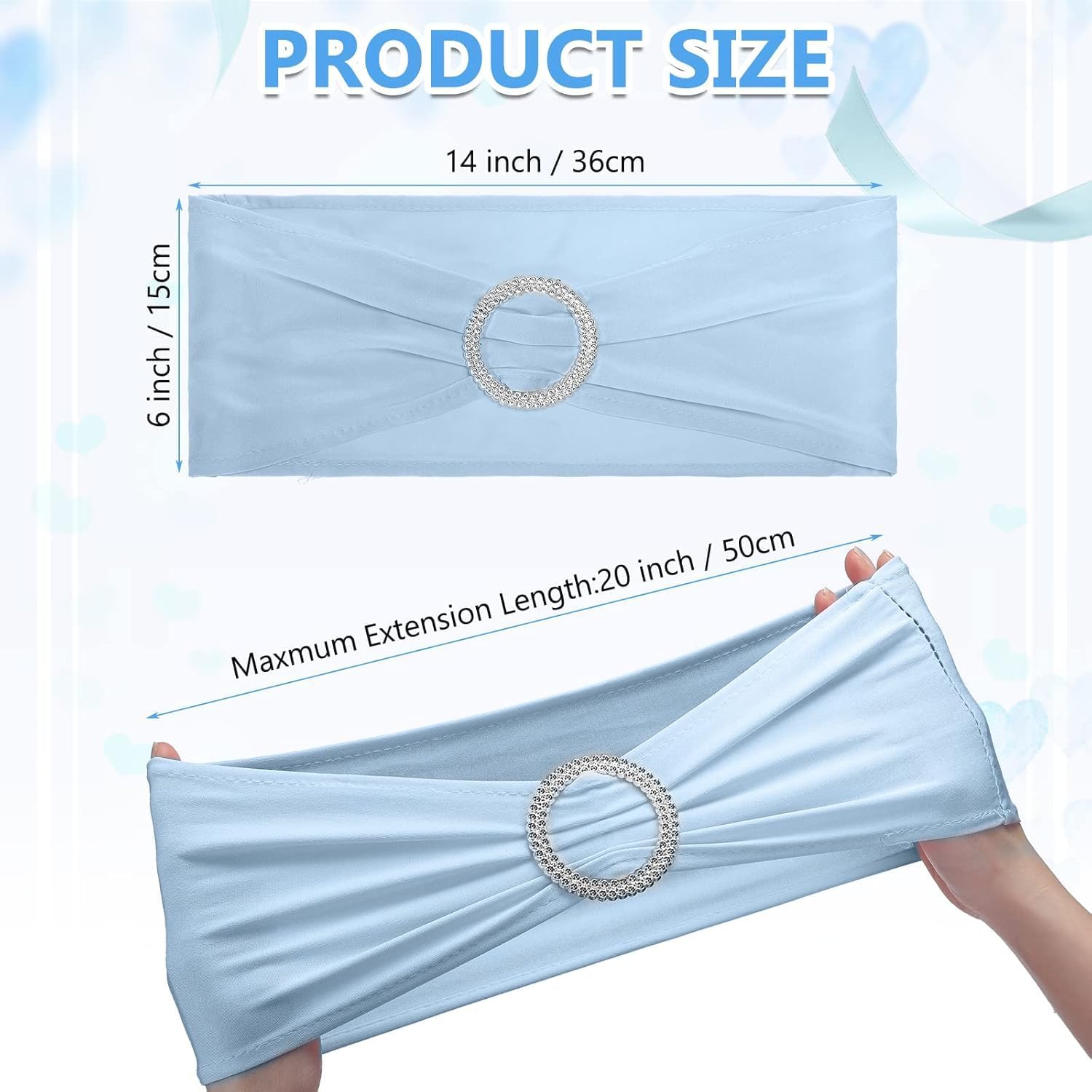 10PCS Chair Cover Stretch Band with Buckle Slider Sashes Bow Wedding Banquet Chair Decoration (Light Blue)