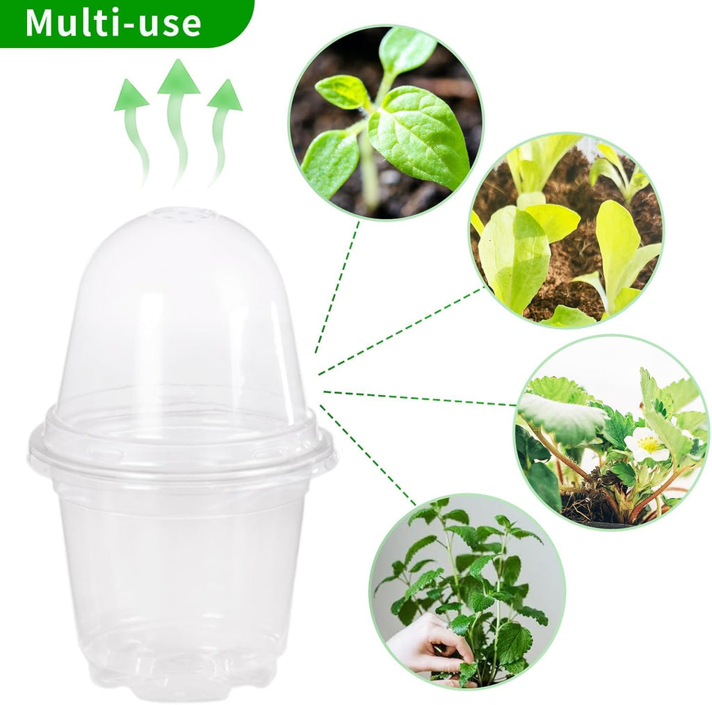 4 Inch Plastic Nursery Pots with Humidity Dome for Plants Clear Seed Starter Pots Seedlings Planting Pots for Garden