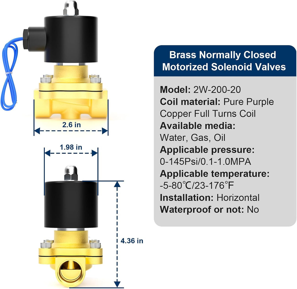 TAILONZ 3/4"NPT DC12V Electric Solenoid Valve 2W-200-20 Normally Closed