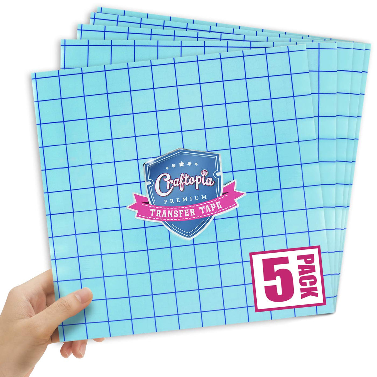 12"x12" Vinyl Transfer Tape Sheets - 5pk Clear w/Blue Gridlines
