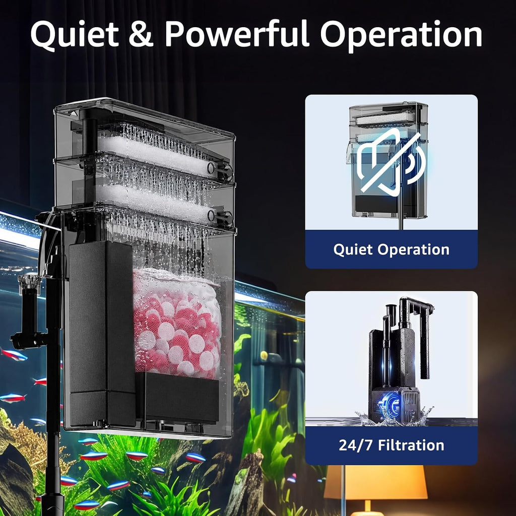 Hang on Back Aquarium Filter Double Dry-Wet Filtration, up to 50Gal