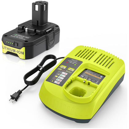 P103 18V 3000mAh Replacement Battery and P117 12V-18V Battery Replacement Charger, Compatible with Ryobi P100 P102