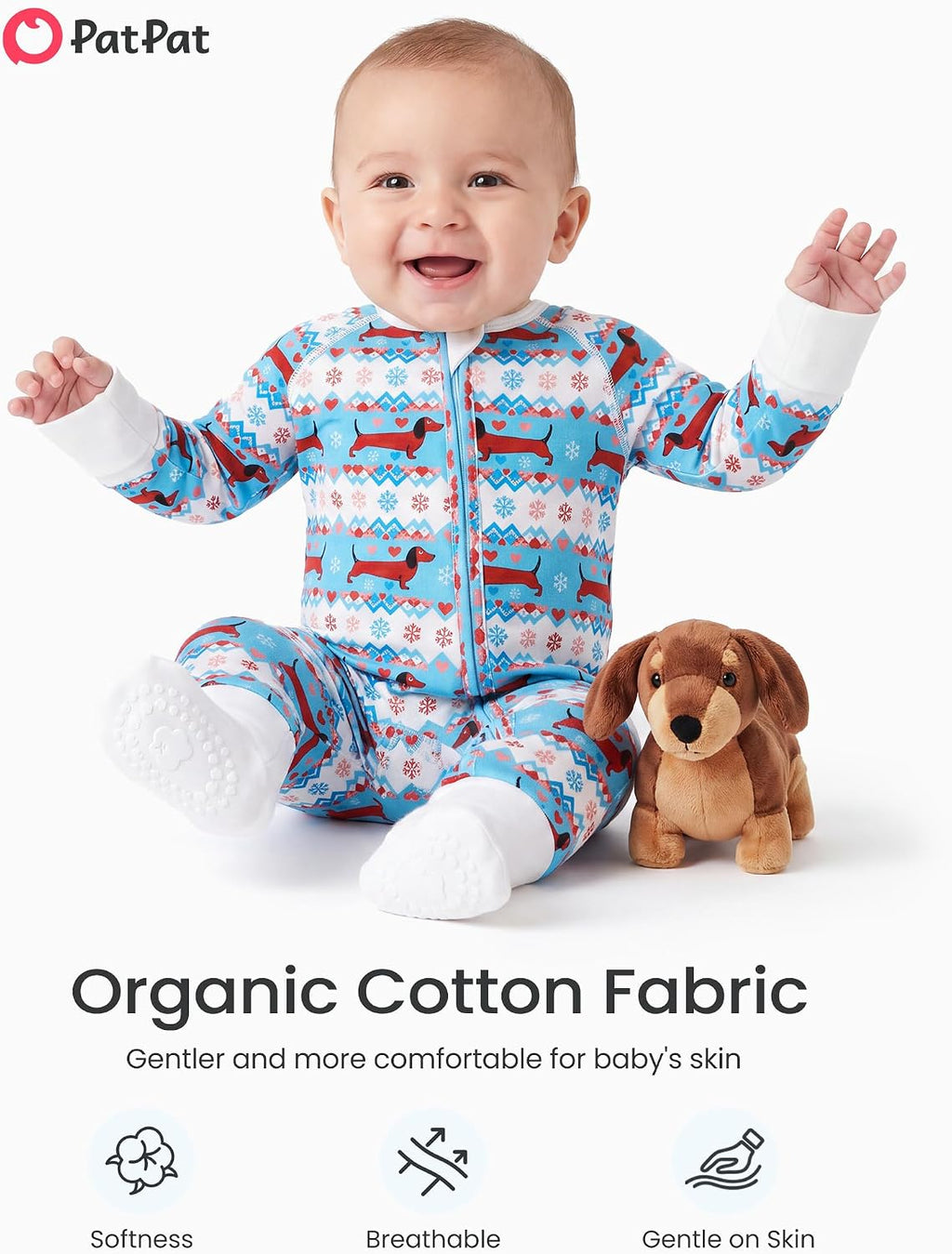 Organic Cotton Baby Footie Pajamas with Two-Way Zipper & Mittens