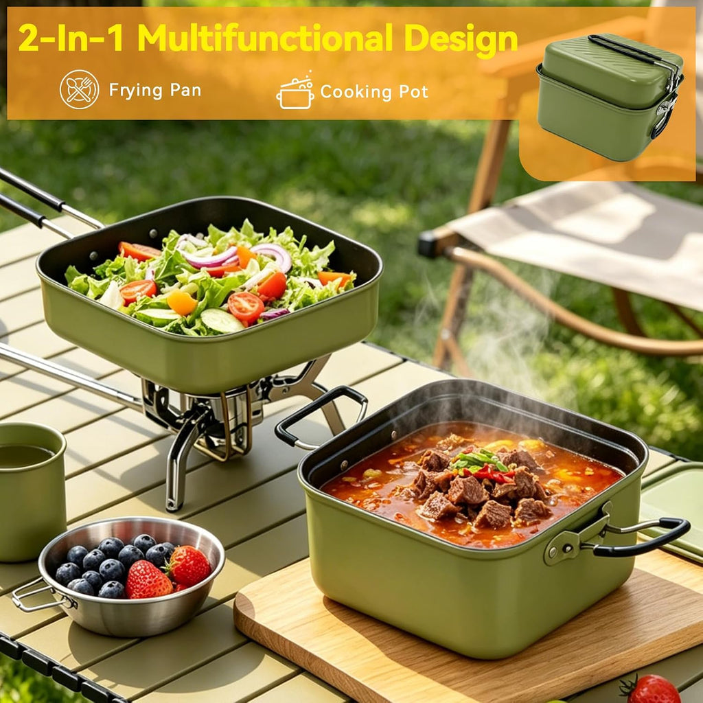 2 Burner 24000 BTU Propane Camping Stove, Foldable Camp Stove with 2-in-1 Frying Pan & Pot, Adjustable Burner Dual