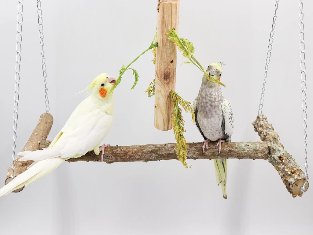 Large Bird Perch Swing Toy, Natural Pepper Wood Parrot Perch Stand Toy, Hangable Birdcage Accessories with Stainless
