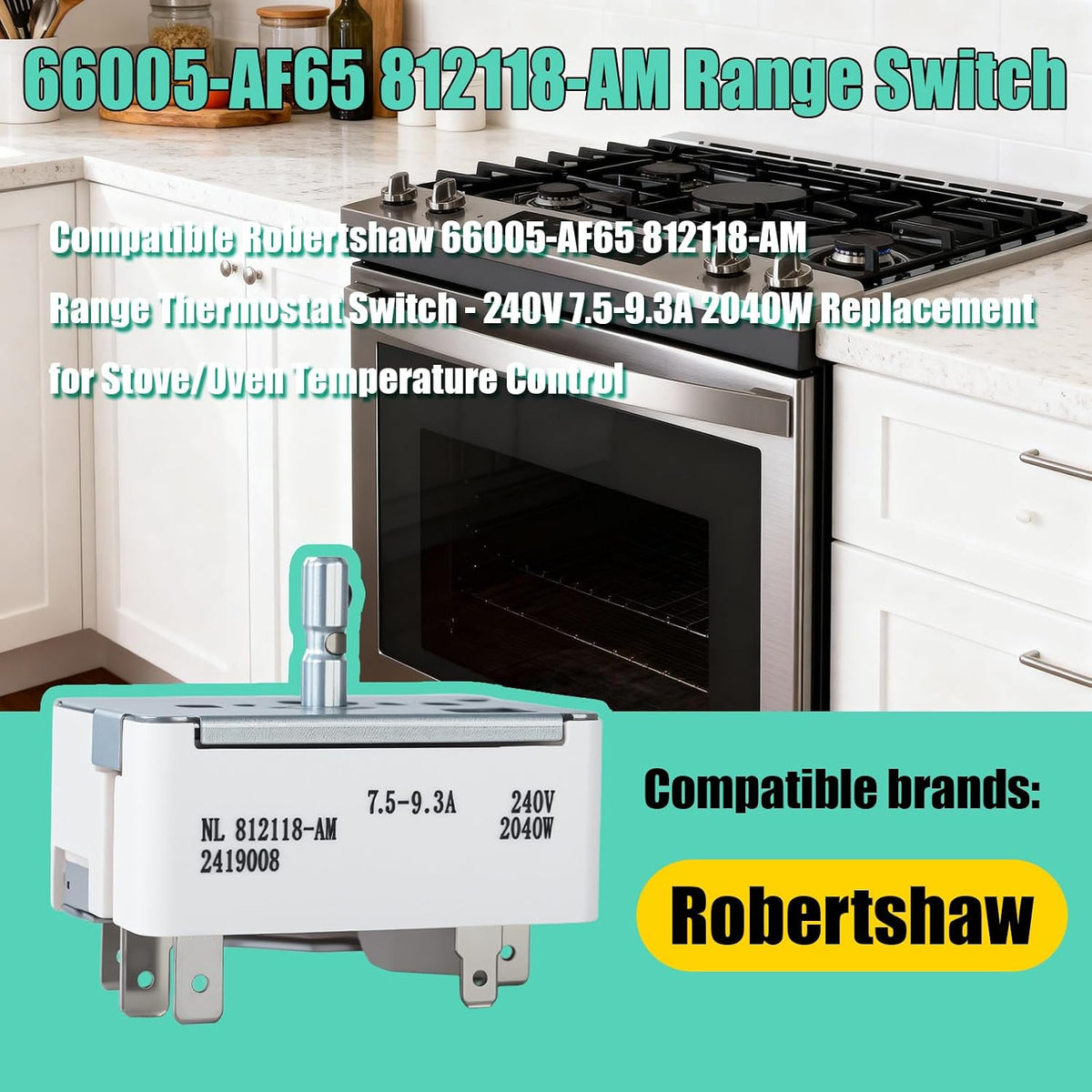 WB24T10027 8 Inch Surface Burner Infinite Control Switch for GE Hotpoint Kenmore Electric Range Cooktop, Replaces 164D1816P10 AP2024074 PS236752 769694