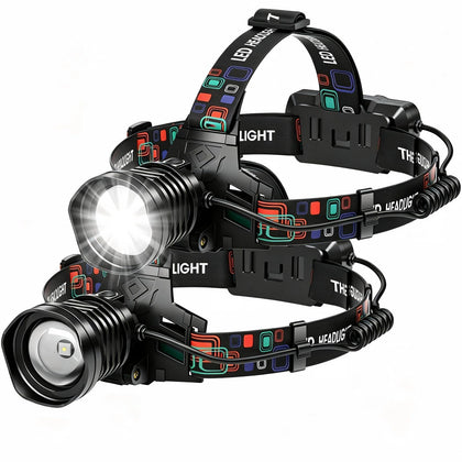 Rechargeable Headlamp Super Bright 99000 Lumens, 2Pack LED Head Lamp with 3 Modes, 90° Adjustable Head Lights for