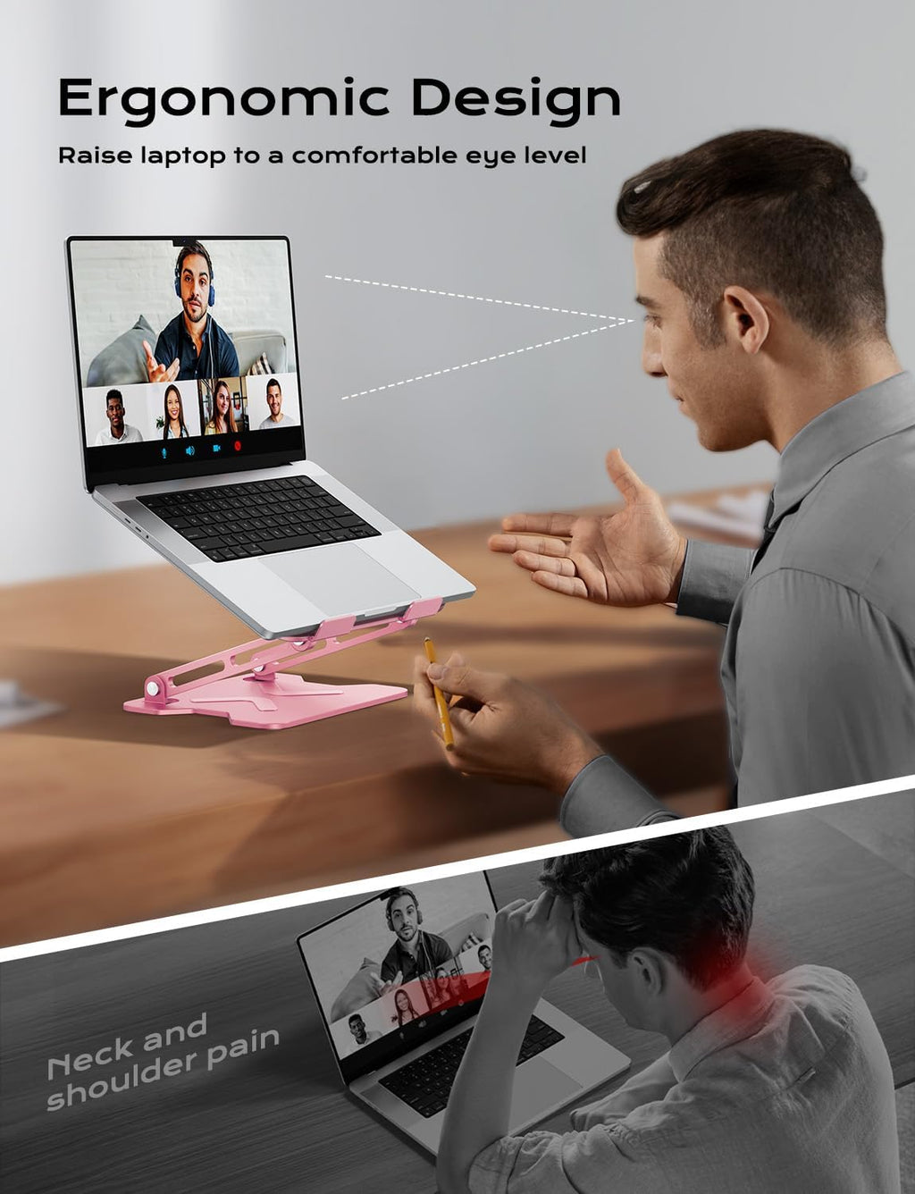 Adjustable Laptop Stand for Desk, Metal Foldable Laptop Riser, Portable Laptop Holder Mount, Ventilated Cooling