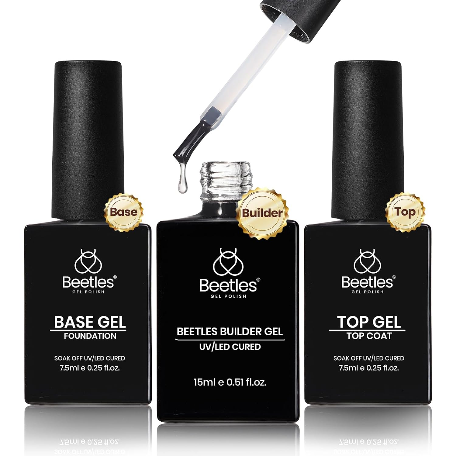 Beetles Builder Gel with Base & Top Coat, 3 Pcs Gel Builder Starter Set