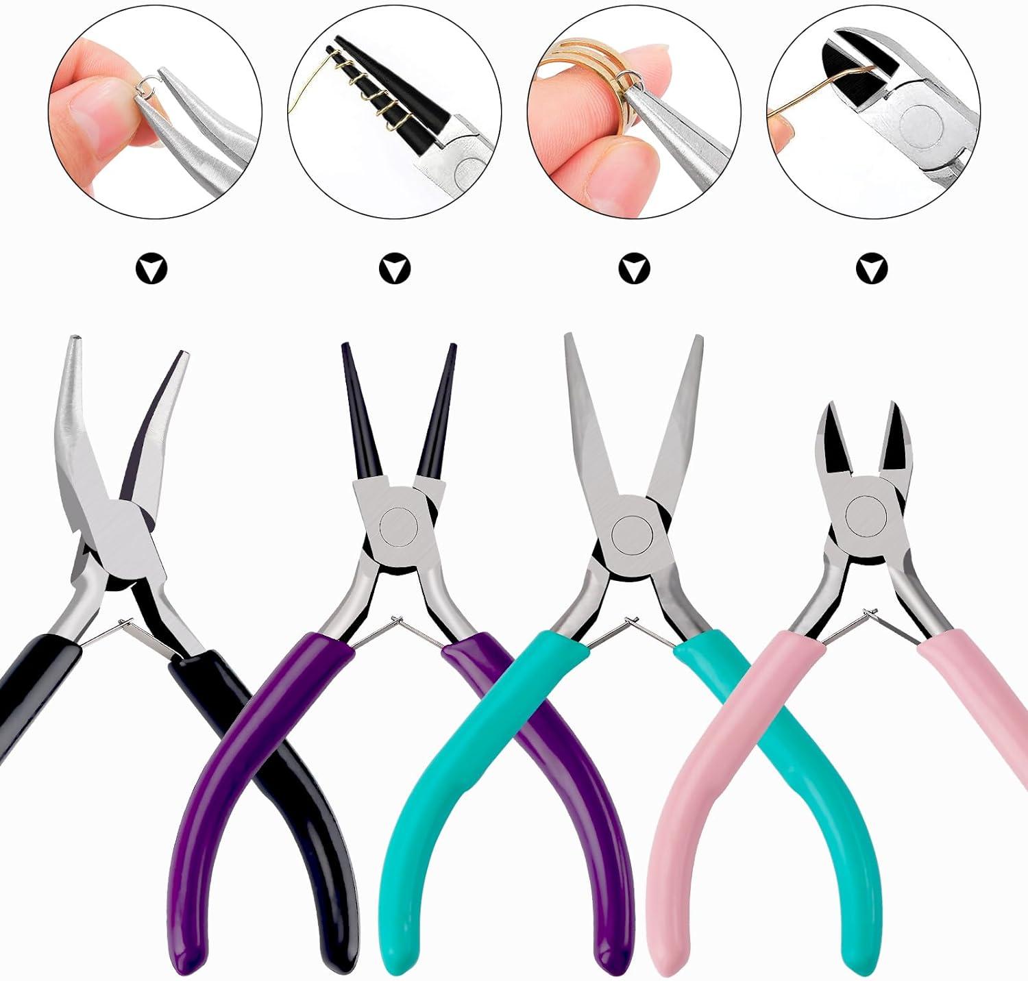 4Pcs Jewelry Pliers Set Jewelry Making Pliers Tools Kit Include Jewelry Making Needle Nose Chain Nose Round Bent