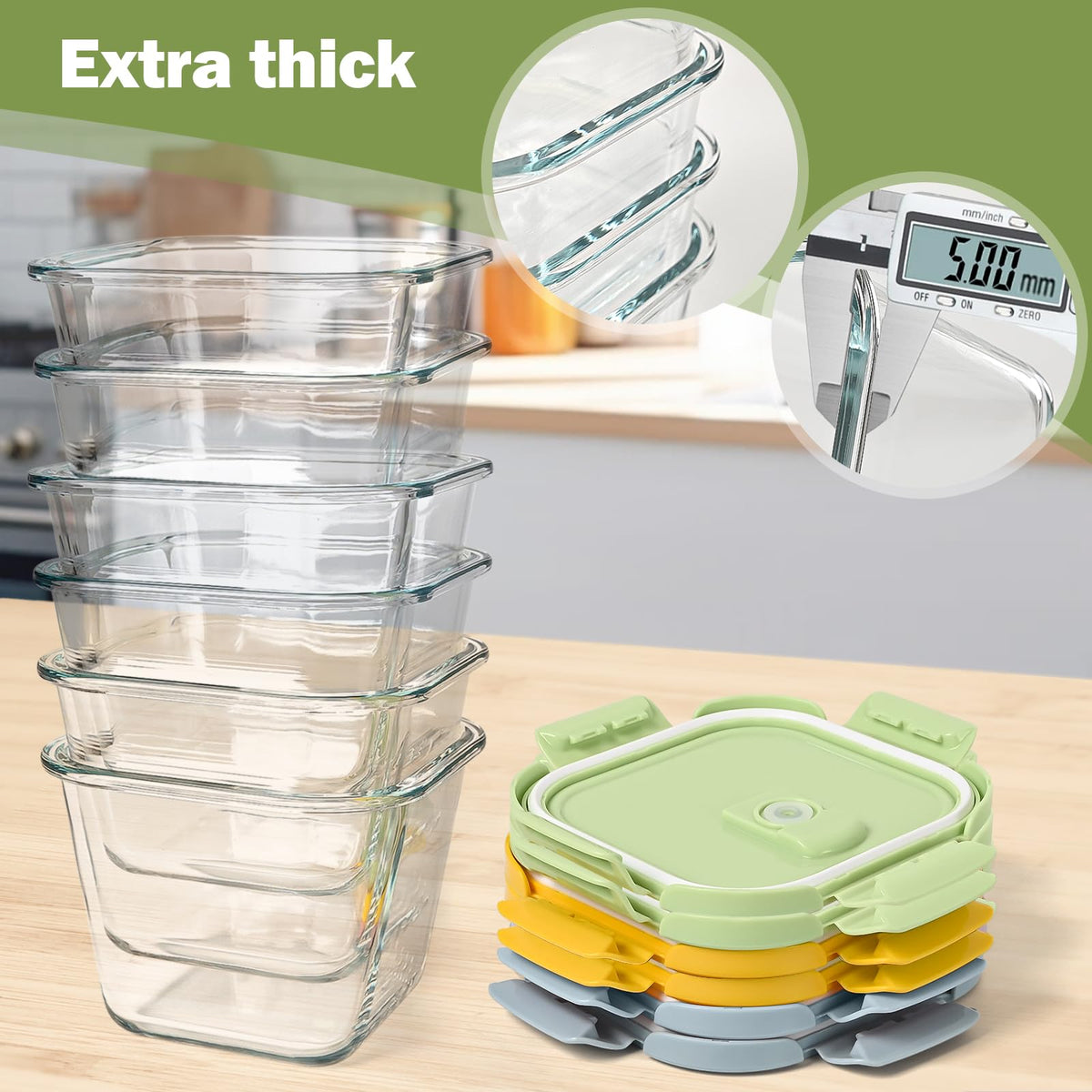 Borosilicate Glass Soup Containers with Lids, 4 Cup/32 oz, 6 Pack