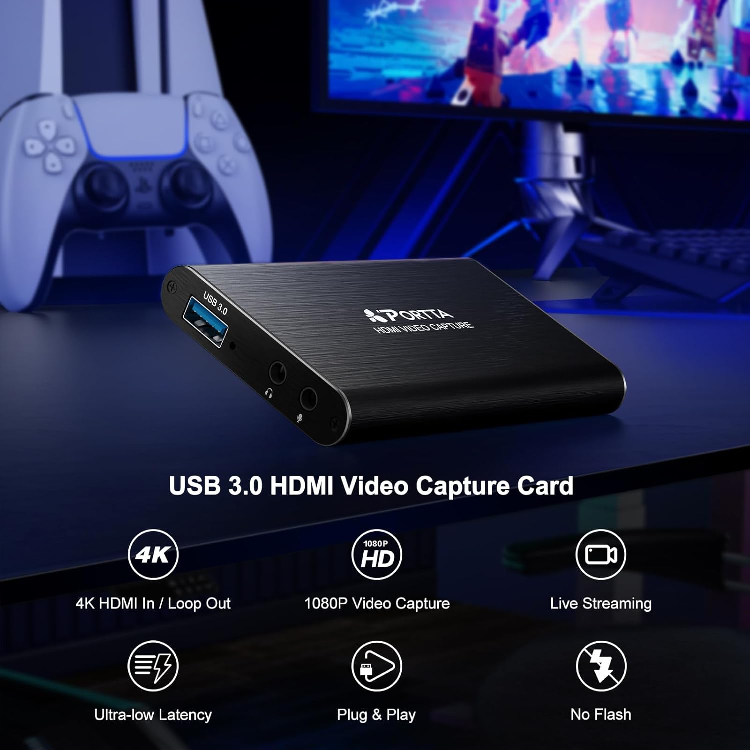 HDMI Video Capture Card, Stream and Record in 1080P60 with Ultra-Low Latency, 4K HDMI in/Loop Out, USB 3.0 to PC