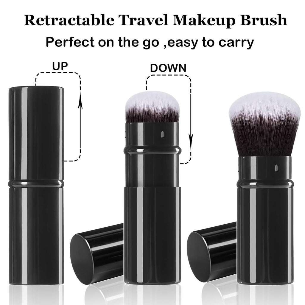 Retractable Kabuki Makeup Brush, 2 Pack Travel Face Powder Brush Set