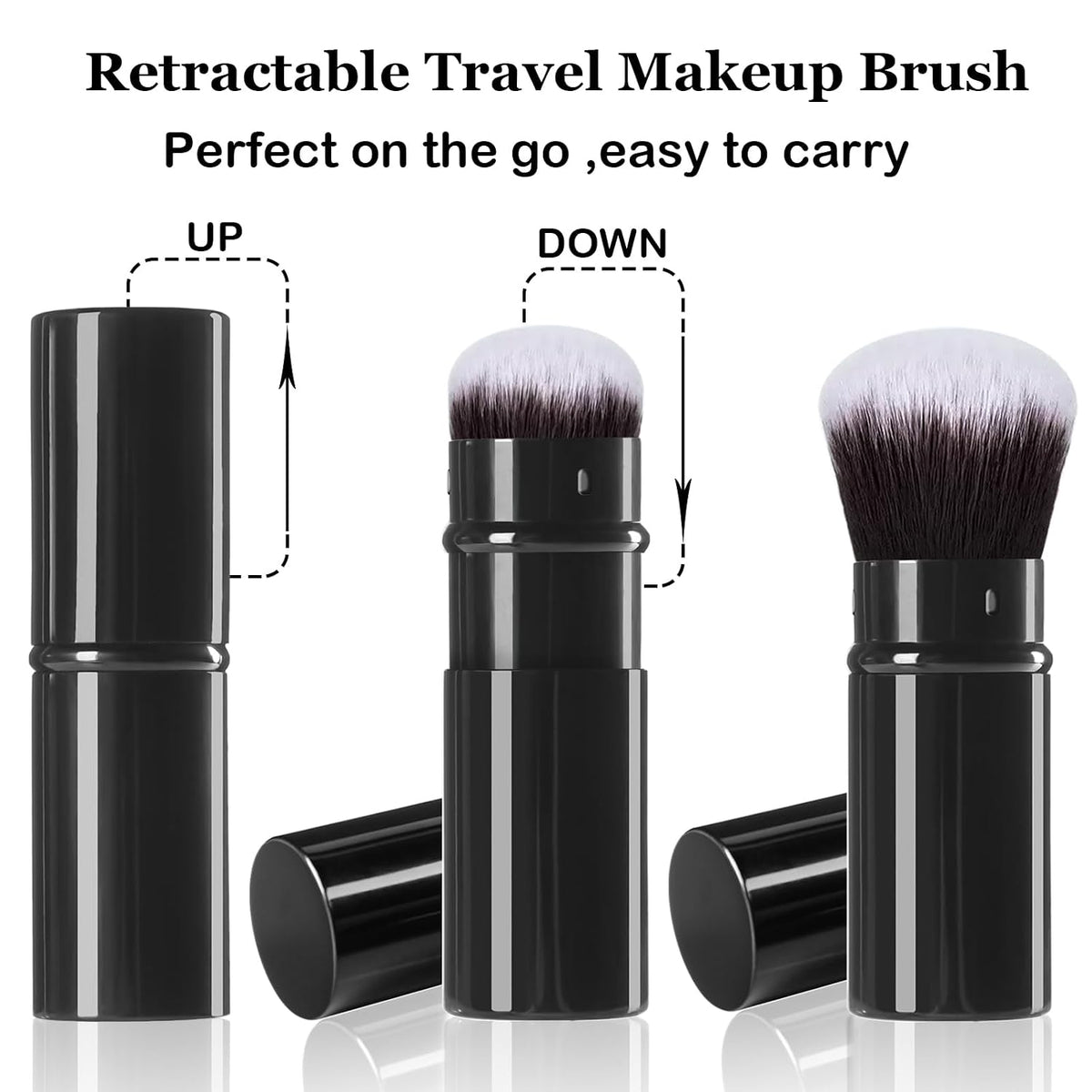 Retractable Kabuki Makeup Brush, 2 Pack Travel Face Powder Brush Set