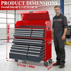 60'' Rolling Tool Chest Combo, 18-Drawer Heavy Duty Steel Tool Cabinet with Power Outlet, Locking System & Wheels