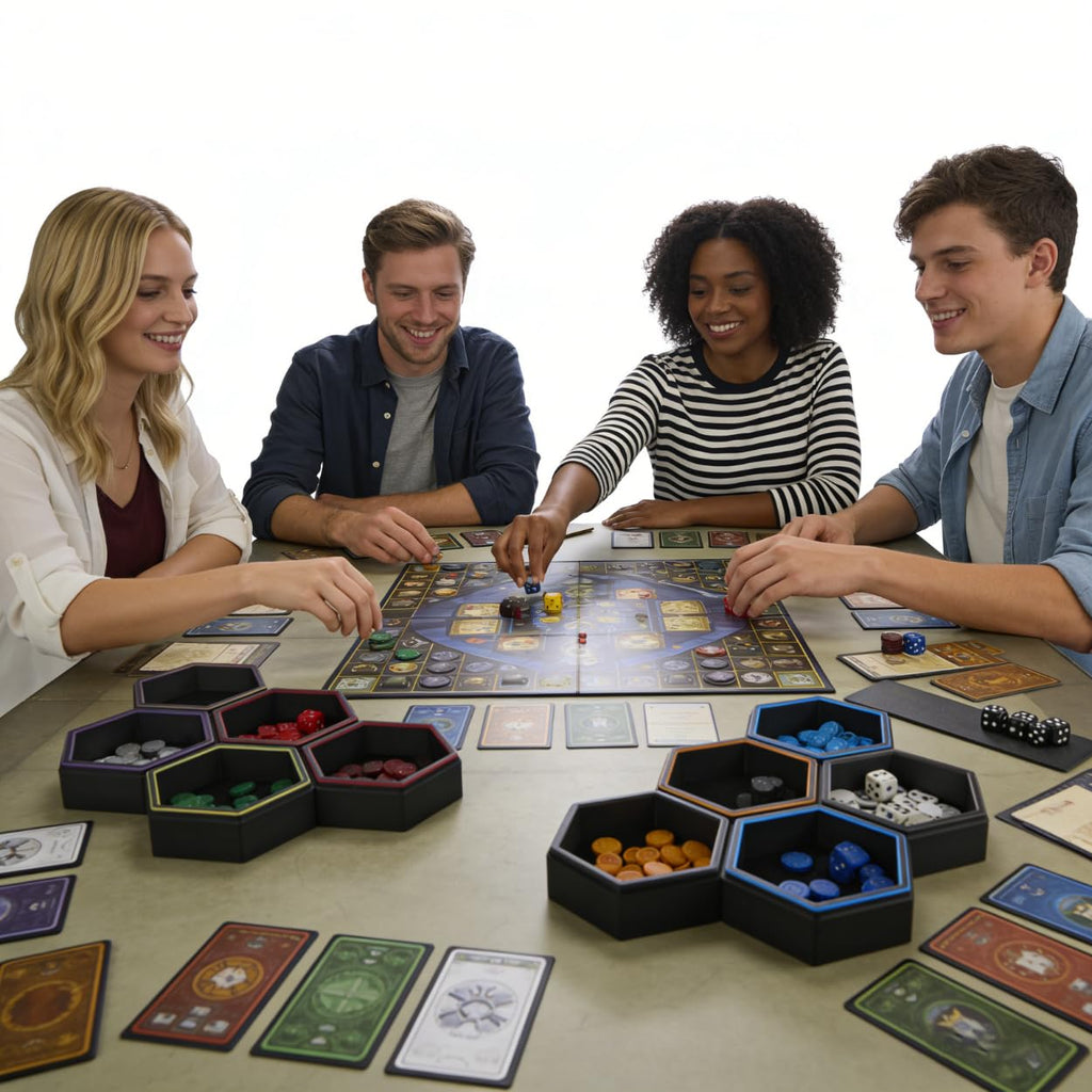 Magnetic Hex Board Game Trays, Modular Stackable Token Dice Trays (7-Pack)