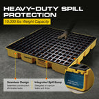 Square 4 Drum Spill Containment Pallet with Drain, Made in USA,Yellow