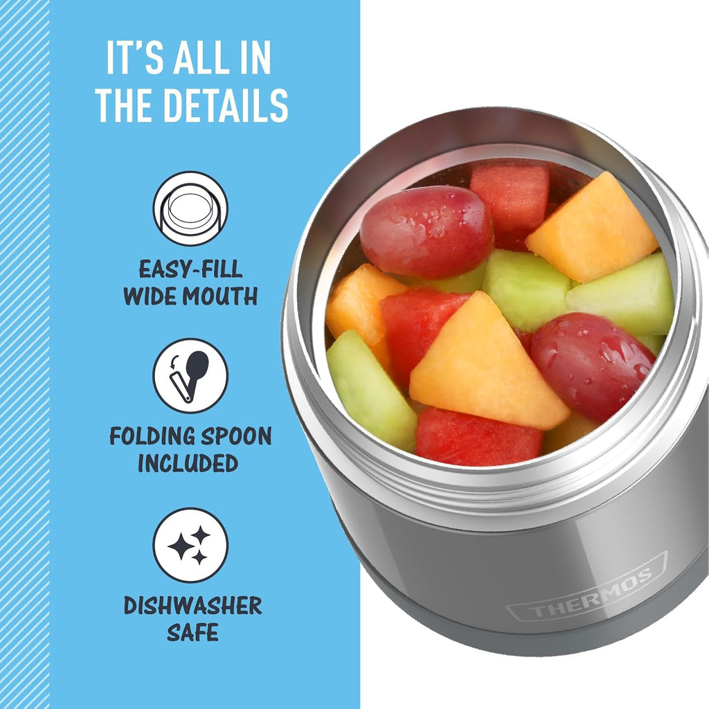 FUNTAINER Kids Food Jar with Spoon, 10oz, Gray | Kid-Friendly Stainless Steel Insulated Food Container, Keeps Food