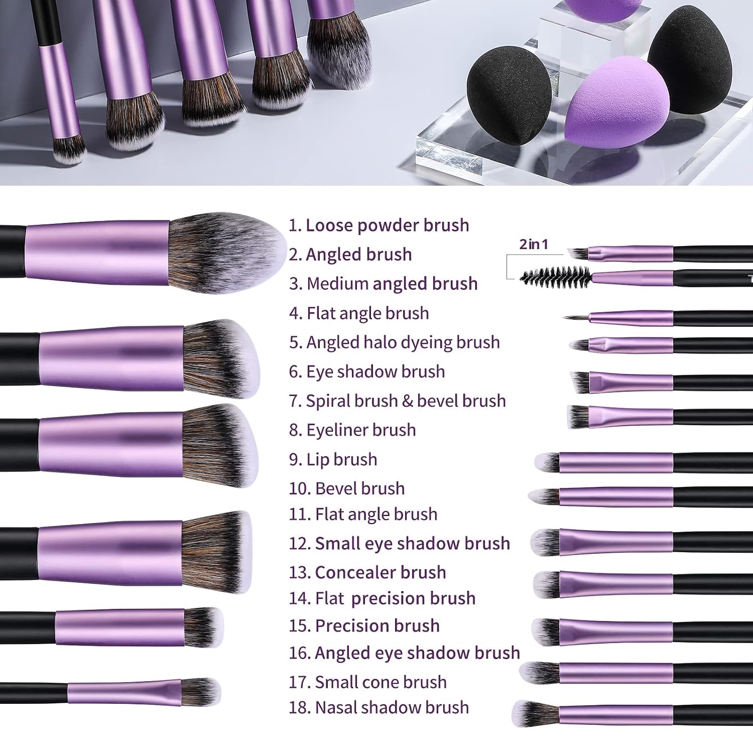 Makeup Brushes Premium Synthetic Foundation Powder Concealers Eye Shadows Makeup 18 Pcs Brush Set with 4 Pcs Makeup