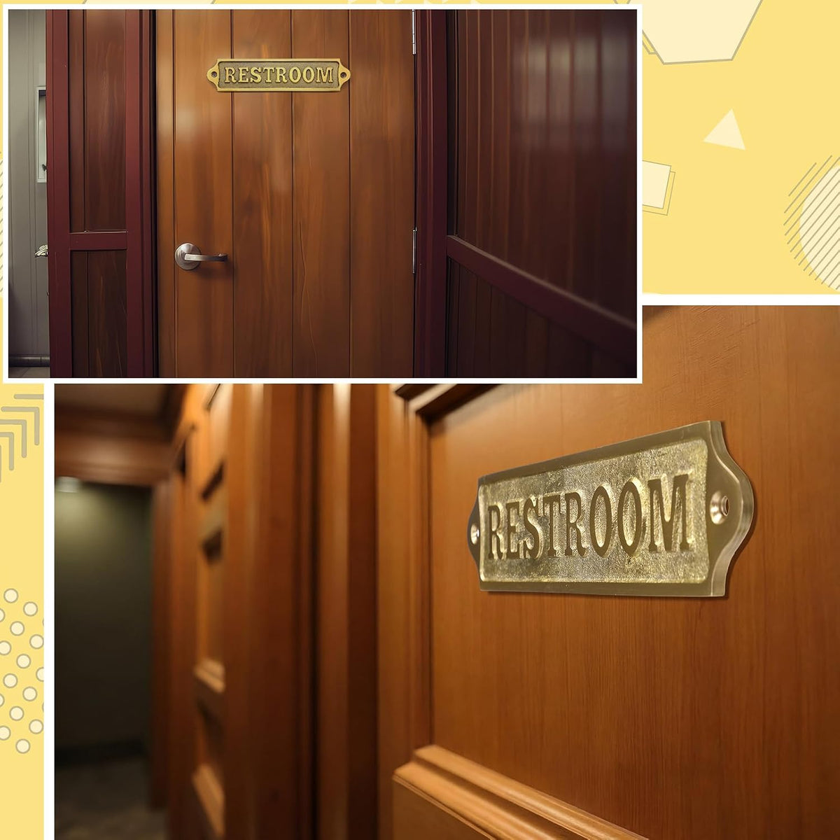 8.5 x 2 Inch Restroom Sign Solid Brass Metal Door Sign