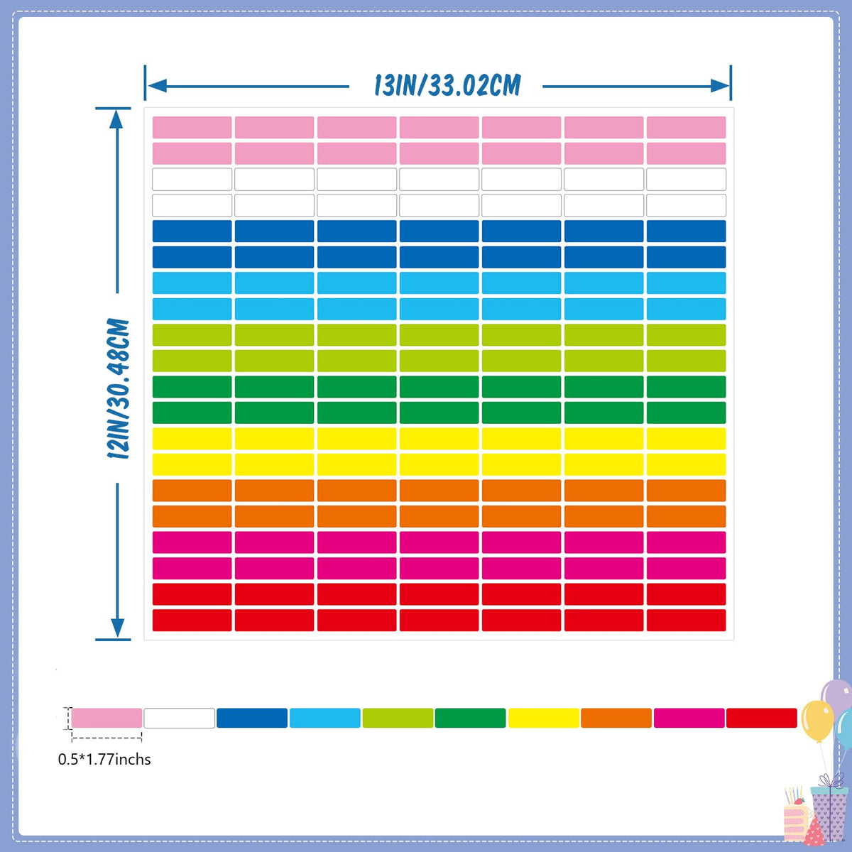 20 Sheets Color Coding Labels, Fluorescent Color, 0.5 x 1.77 Inch