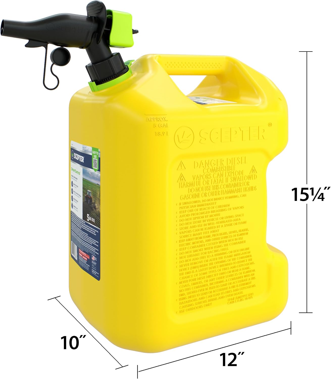 5 Gallon Gas Can with Spill Proof SmartControl Spout, Diesel Only | Diesel Only, EPA/CARB Compliant Fuel Container