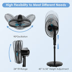 Pedestal Fan, 16-Inch Adjustable Height Fan, 3-Speed Digital Control, Timer, LCD Display, Double Blades, Remote