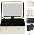 Leather Makeup Case with LED Lighted Mirror 11.4 Inch Travel Makeup Bag Adjustable Brightness in 3 Colors Cosmetic