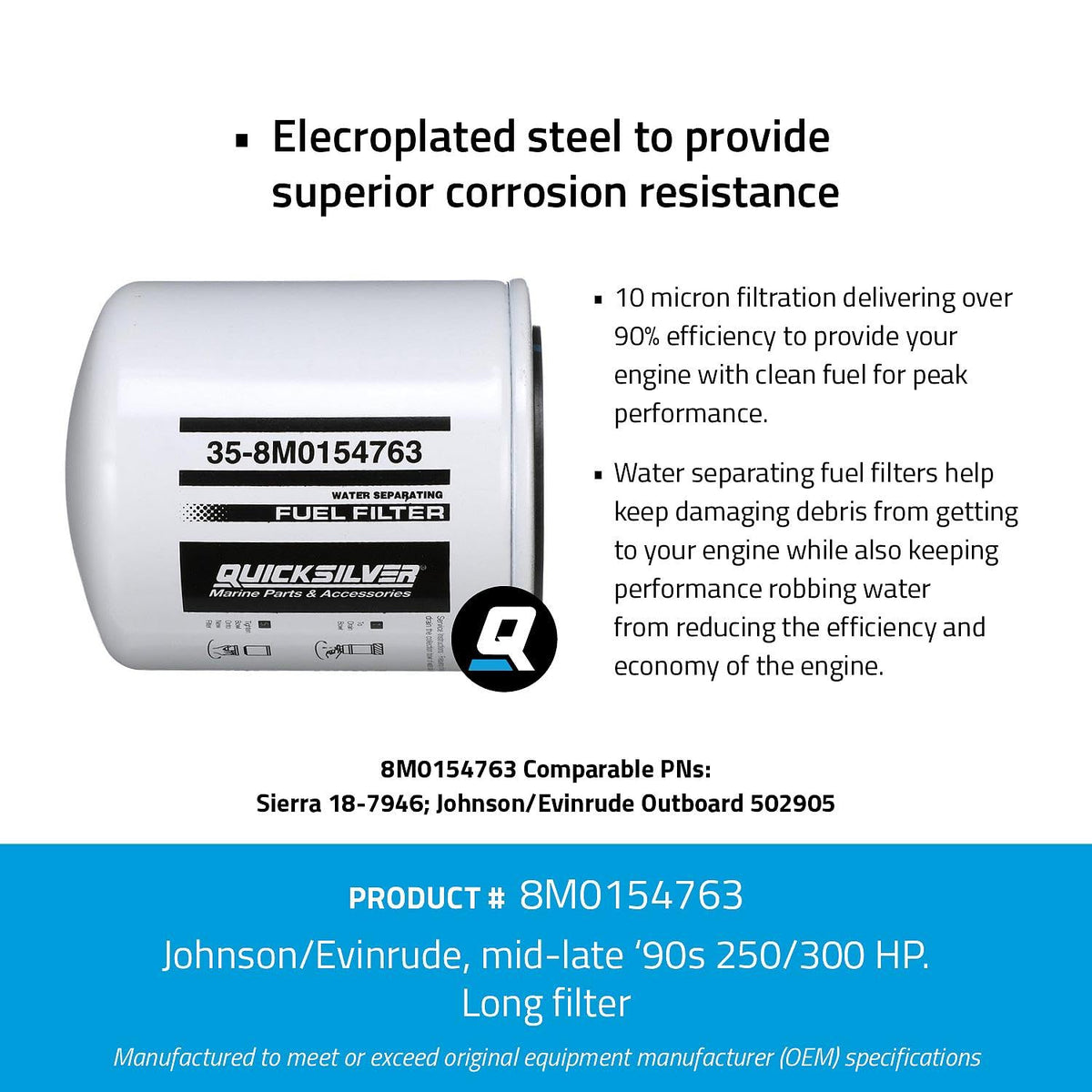 Quicksilver Water Separating Fuel Filter for Johnson/Evinrude 250/300 hp Outboards