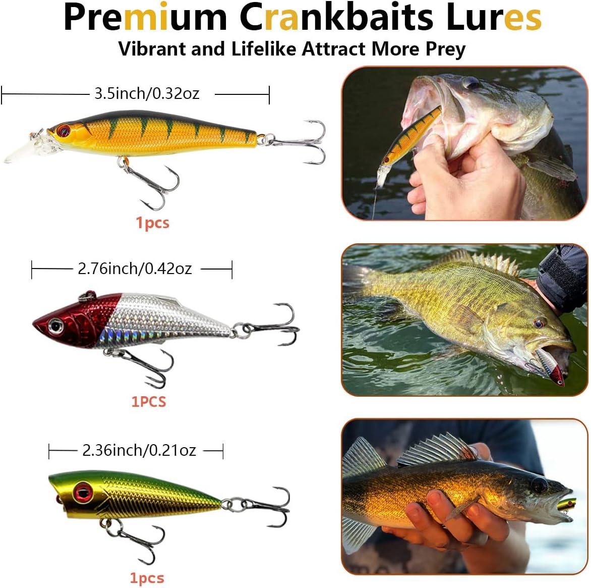 Fishing Lures Kit Set, Baits Tackle Including Crankbaits, Topwater Lures, Spinnerbaits, Worms, Jigs, Hooks, Tackle