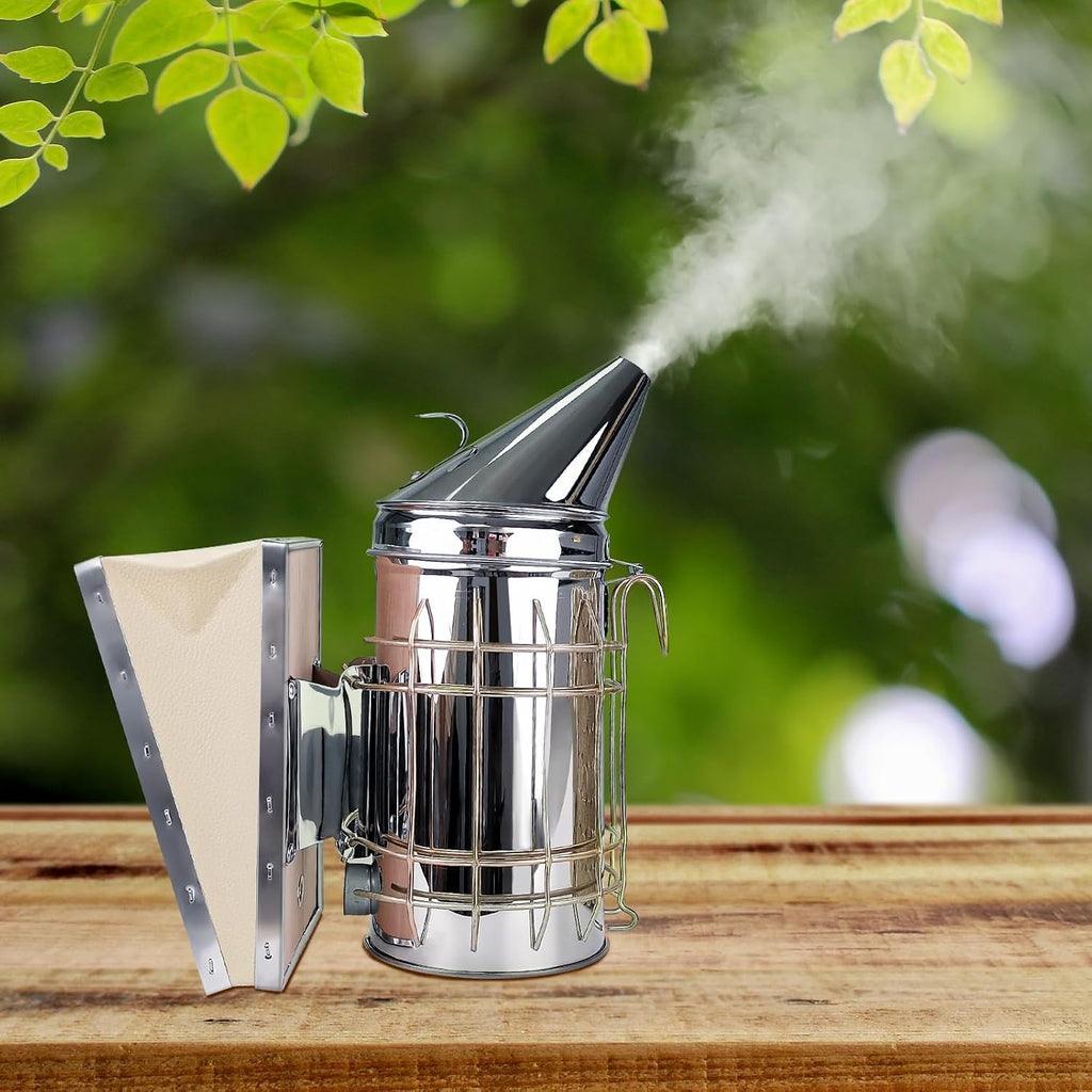 Stainless Steel Bee Hive Smoker with Heat Shield Included 54Pcs Smoker Pellets for Beekeeping Starters Supplies