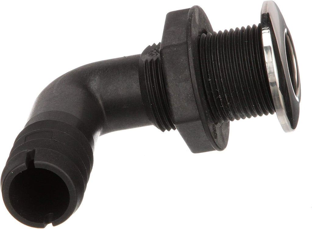 Seachoice 90-Degree Thru-Hull Connector, Fits 1-1/8 in. ID Hose, 1-3/8 in. Max Hull,White