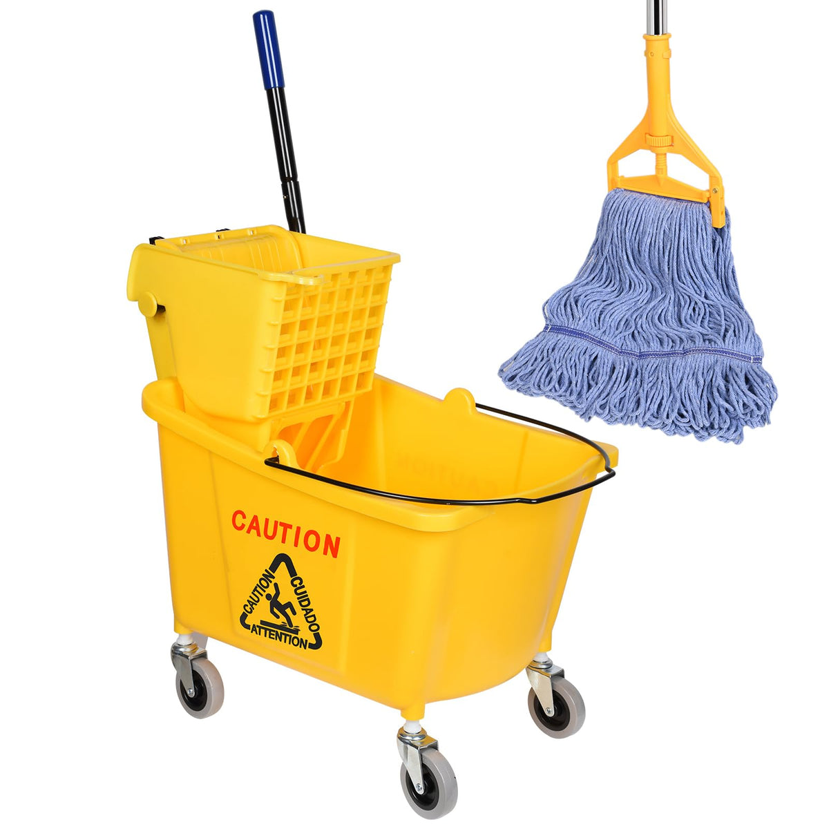 Side Press Wringer Combo Commercial Mop Bucket on Wheels, 35 Quart