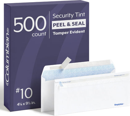 #10 Security Envelopes, 500 Pack, Self Seal Envelopes for Business Mailings, Tamper Evident, No Window, 4-1/8 x 9-1/2