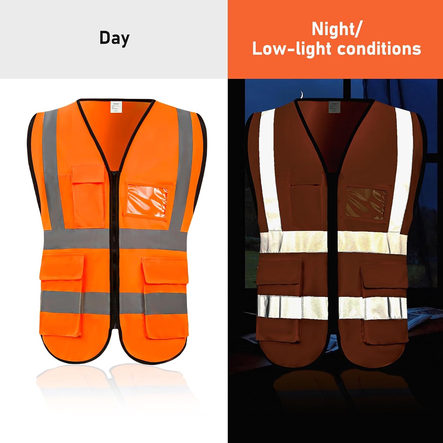 High Visibility Safety Vest with Pockets and Zipper, 1 Pack 5 Pack | Meets ANSI/ISEA Standard Class 2, 360-degree
