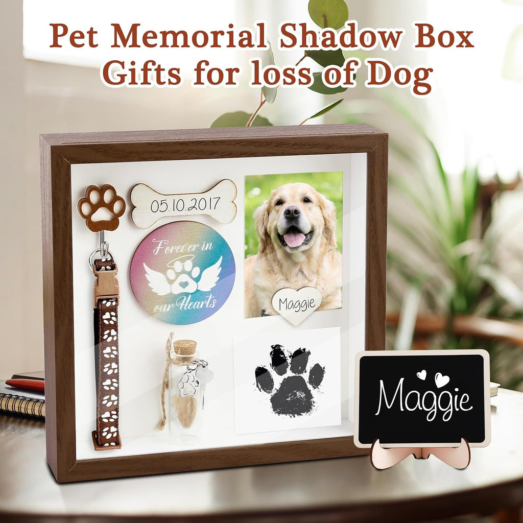 Dog Memorial Wind Chimes and Shadow Box, Pet Memorial Gifts for Dogs, Loss of Dog Cat Sympathy Remembrance Gift