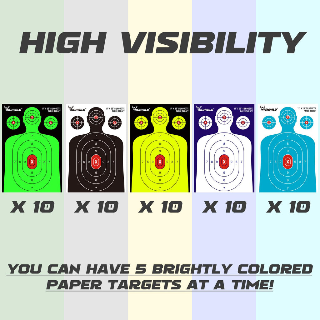 Shooting Range Silhouette Paper Target - 17X25 Inches (50 Pack, Multi Color)