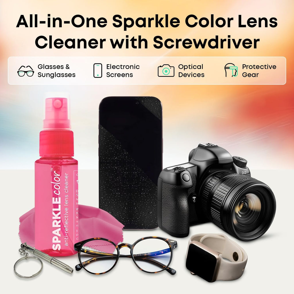 Sparkle Anti-Reflective Safe Lens Cleaner & Repair Kit – (2) 1oz Glasses Cleaner Spray, (2) Microfiber Cloth &