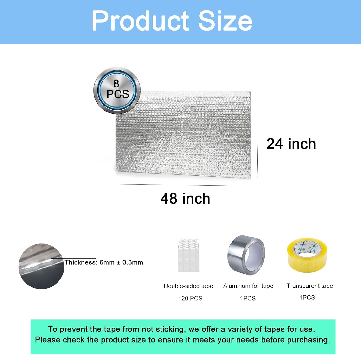 Garage Door Insulation Kit - 8PCS 24X48 inch Double Bubble Panels Reflective Insulating Aluminum Foil with Aluminum