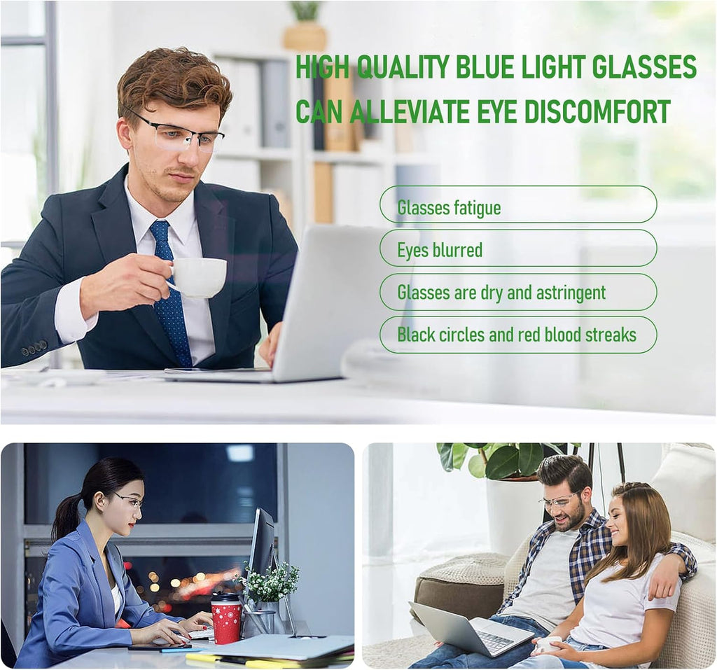 Blue Light Blocking Glasses, Lightweight Metal Half Frame Computer Reading/Gaming/TV/Phones Glasses,Filter UV