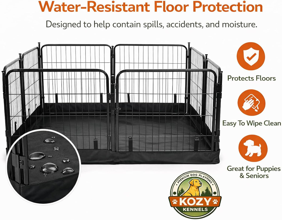 Dog Playpen w/Square Bottom Floor Cover - 40 inch, 8 Panel Portable Black Metal Pet Play Pen for Medium & Large Dogs