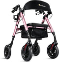 Lightweight Rollator Walker with Seat & Backrest - Foldable Mobility Aid for Seniors, 8" Large Airless Tires