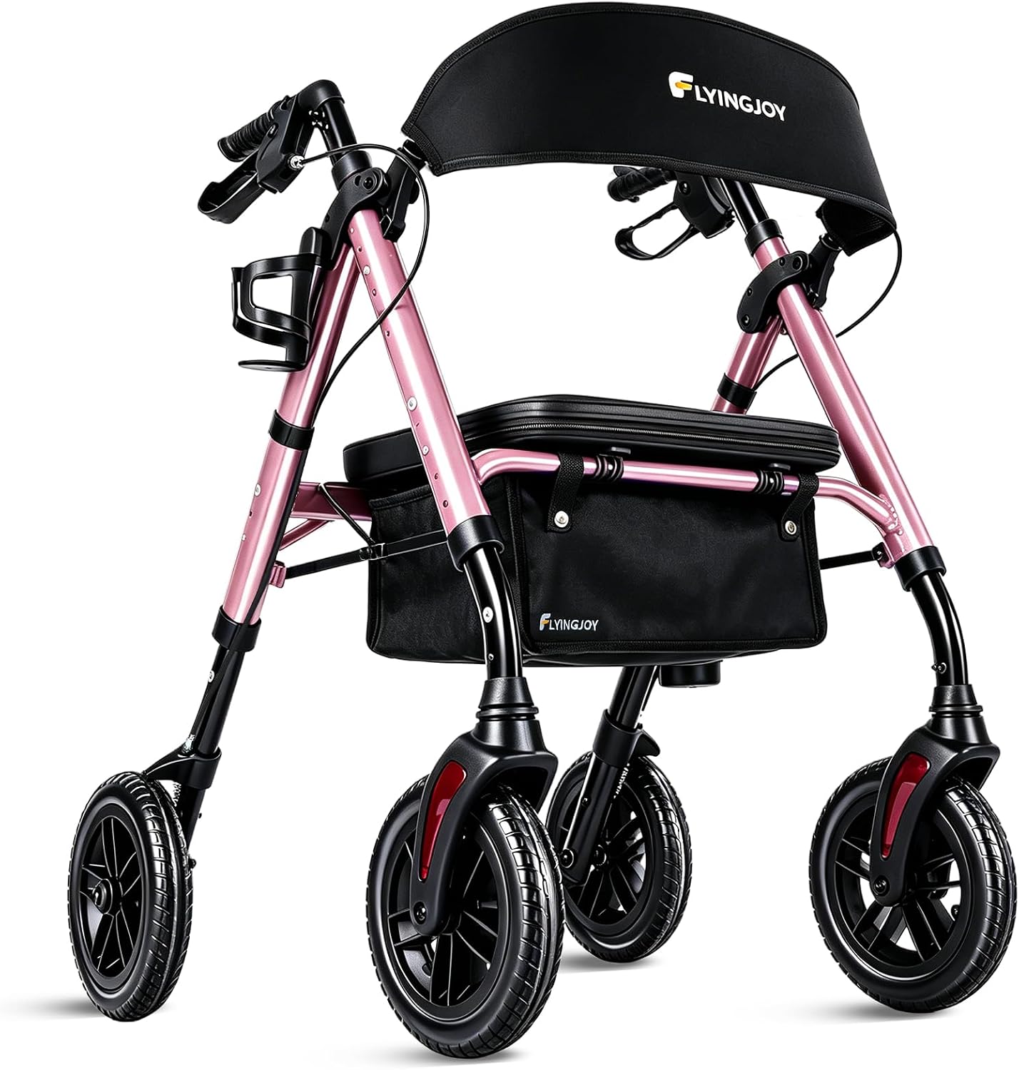Lightweight Rollator Walker with Seat & Backrest - Foldable Mobility Aid for Seniors, 8" Large Airless Tires