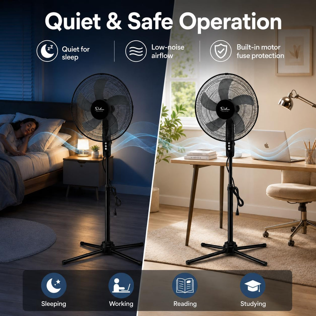 16" Oscillating Pedestal Fan for Bedroom, 3 Speed Standing Fan, Max 1350 CFM, 18ft/s Airflow, 90° Horizontal