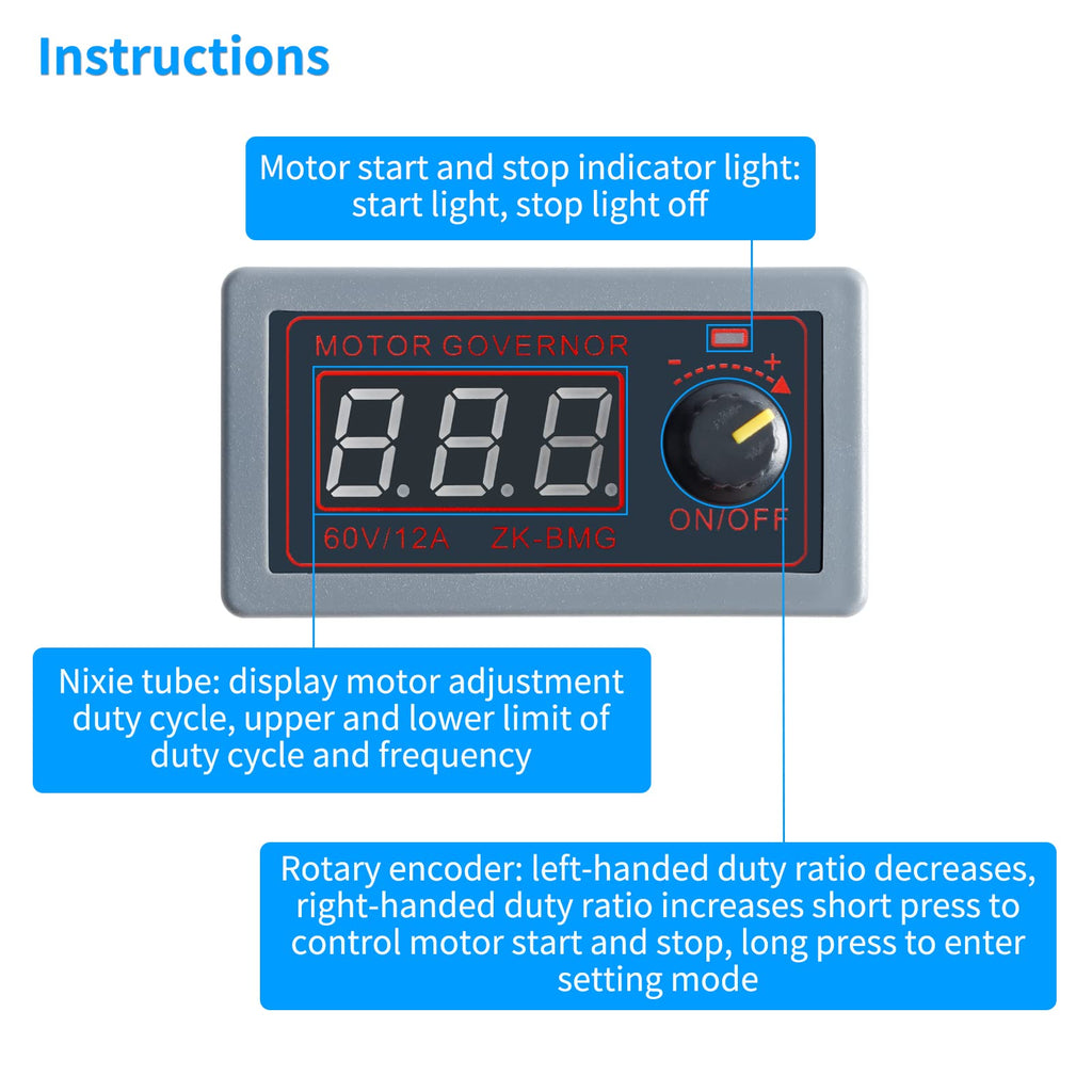 EC Buying ZK-BMG DC Motor Speed Controller, DC Motor Controller 9V-60V/12A/500W DC Encoder, PWM Control Adjustable Speed Variable Rotary Switch PWM Signal Generator Module
