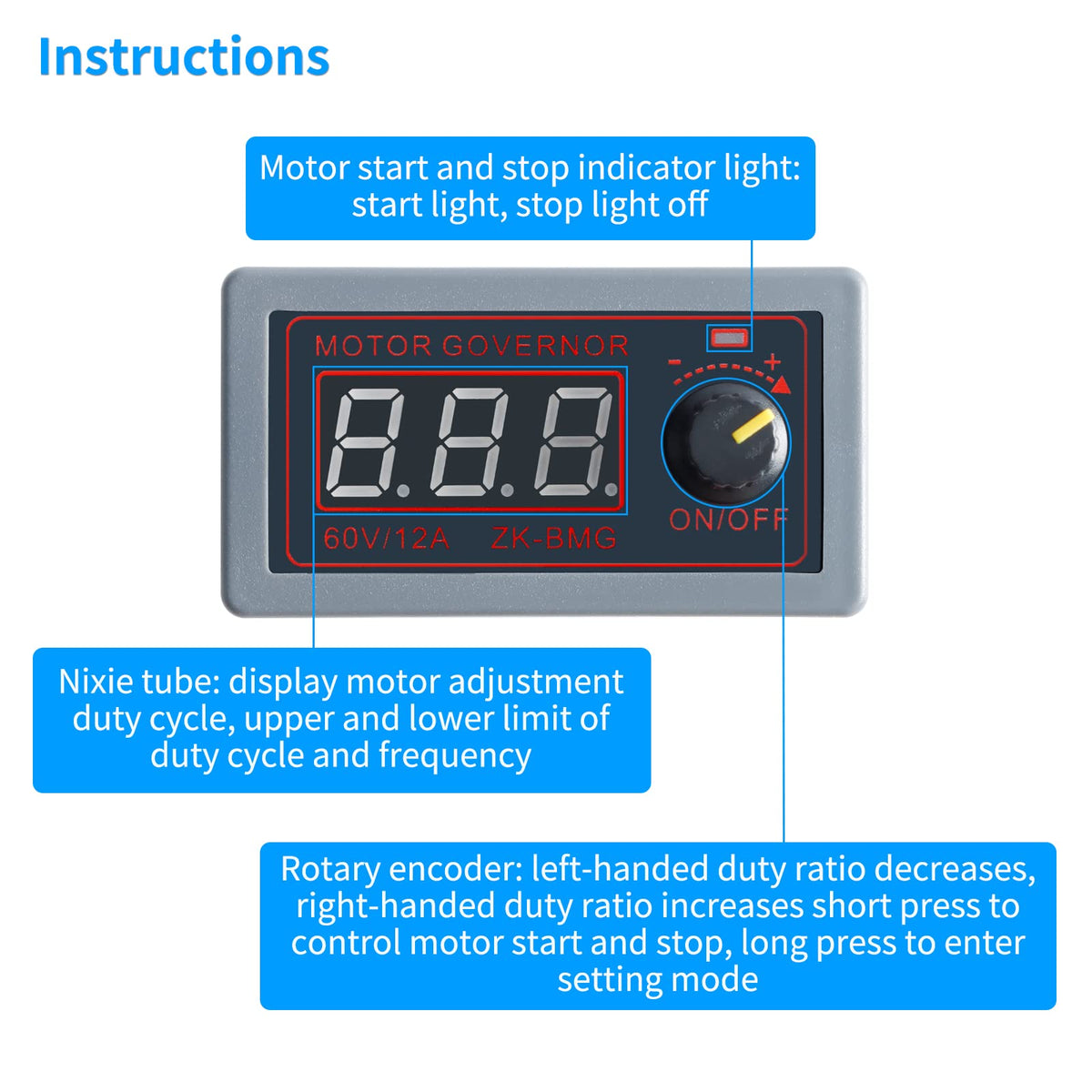 EC Buying ZK-BMG DC Motor Speed Controller, DC Motor Controller 9V-60V/12A/500W DC Encoder, PWM Control Adjustable Speed Variable Rotary Switch PWM Signal Generator Module
