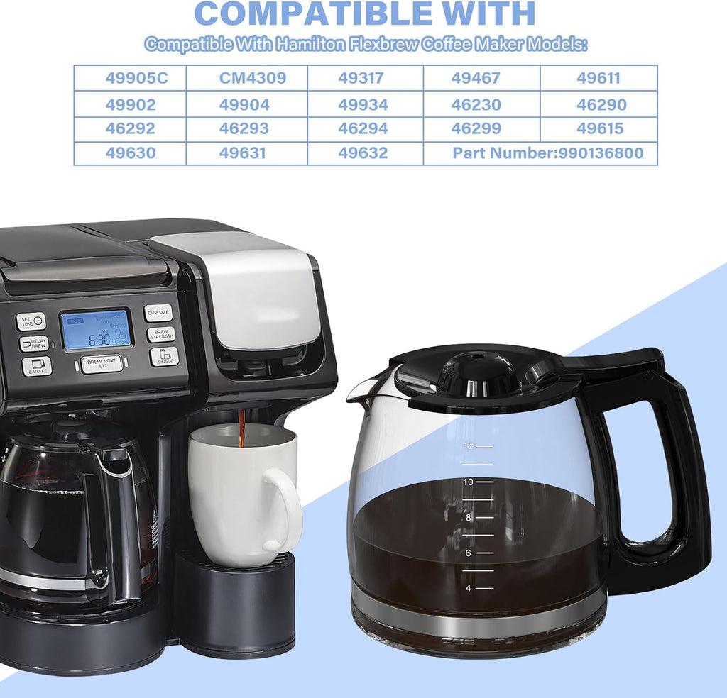 12 Cup Coffee Maker Carafe Replacement Pot Compatible with Hamilton Beach Flexbrew Models: 49902, 49915, 49905C